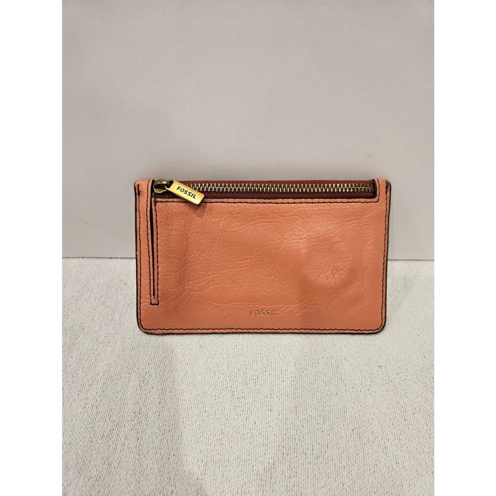 Fossil Salmon Colorblock Leather Zip Card Case Coin Purse Wallet